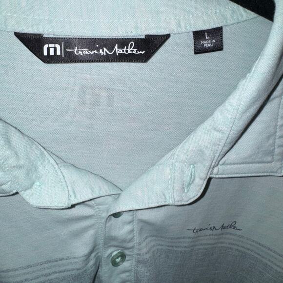 TravisMathew Men’s Polo Shirt Large | Light Blue Heather Striped Golf Top - Picture 3 of 6